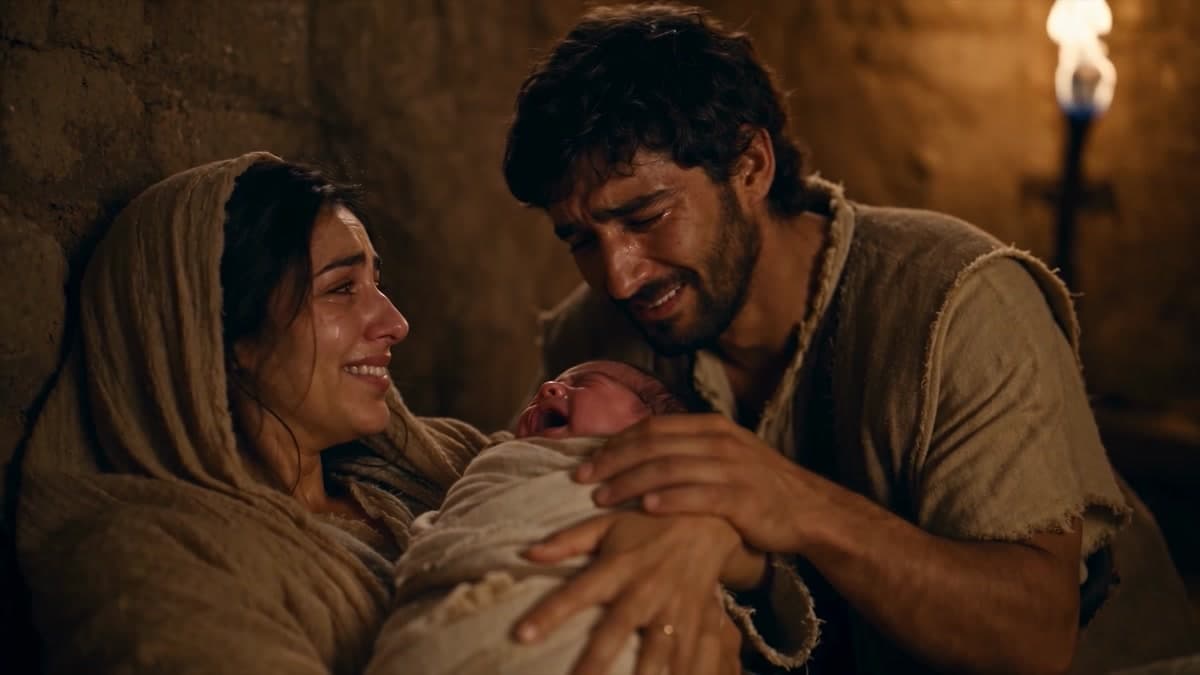 Mary and Joseph with the newborn Jesus in the generated Nativity scene