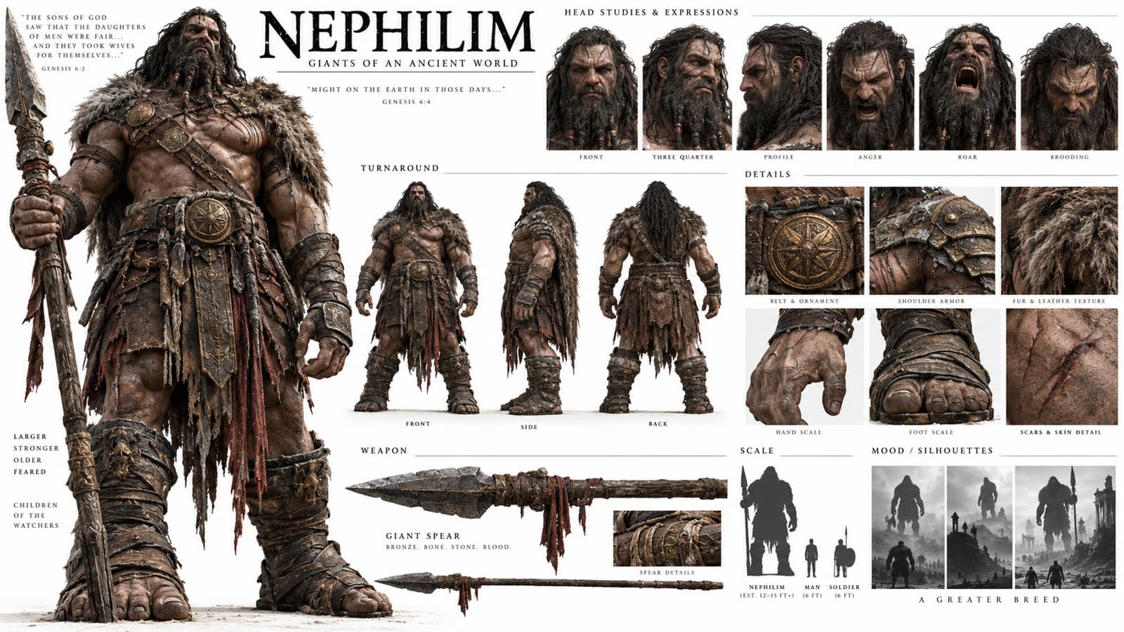 Nephilim character sheet on a white background with text and many faces