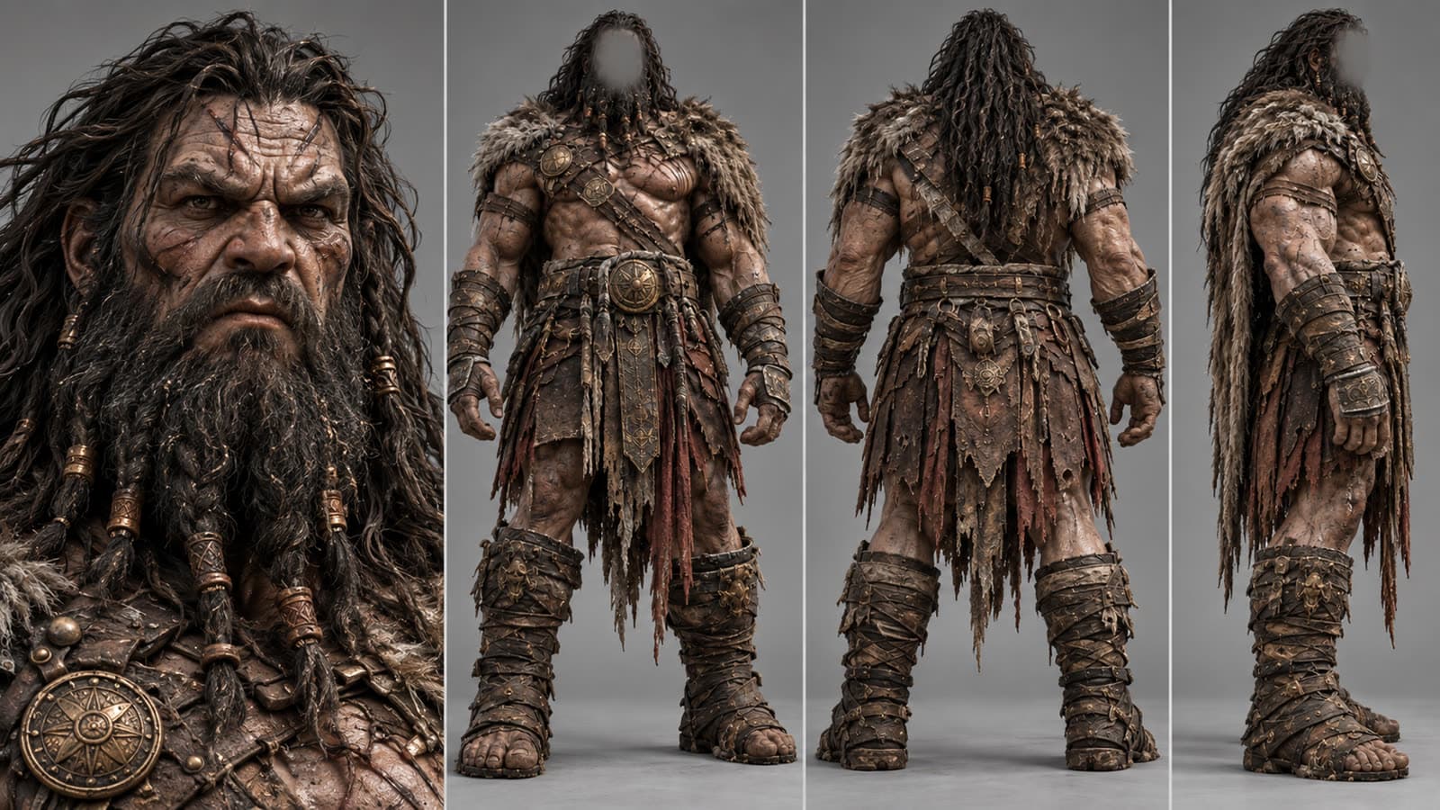 Nephilim character sheet on a solid grey background with four panels