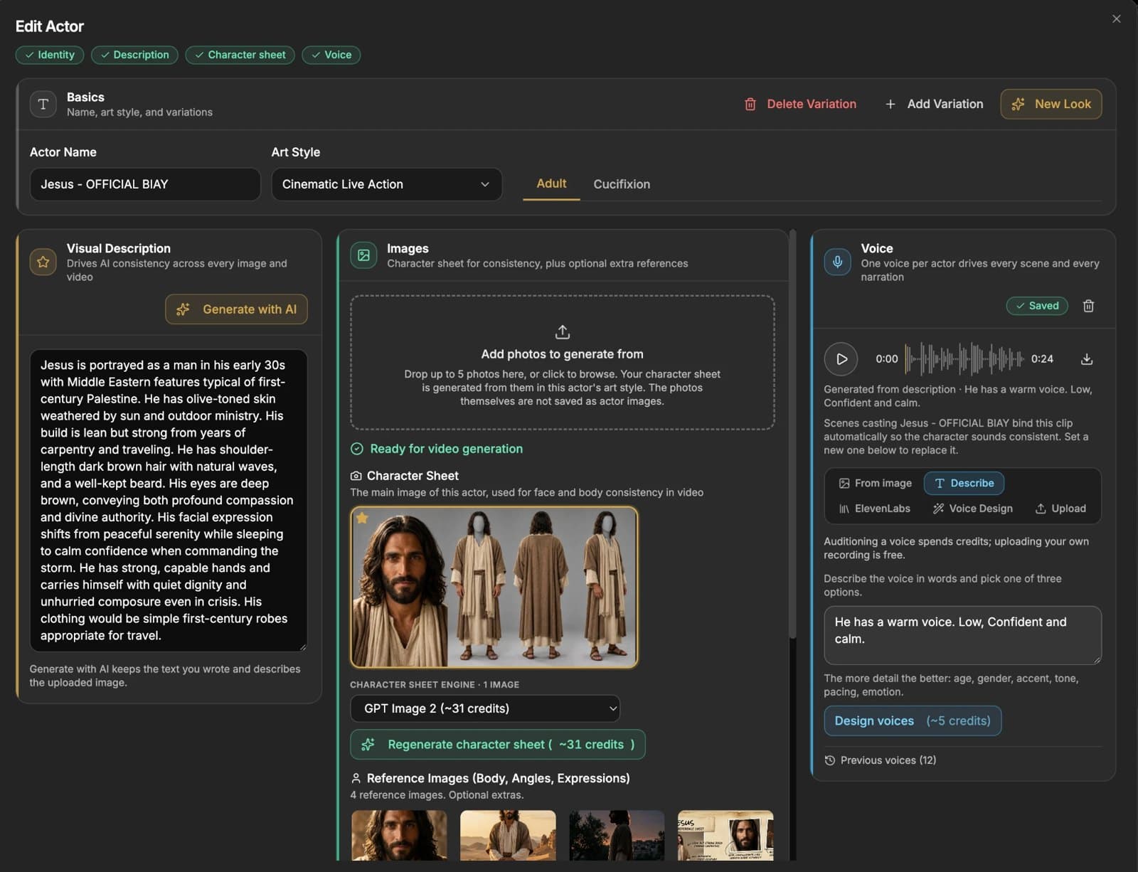 Edit Actor: a character's description, character sheet and saved voice