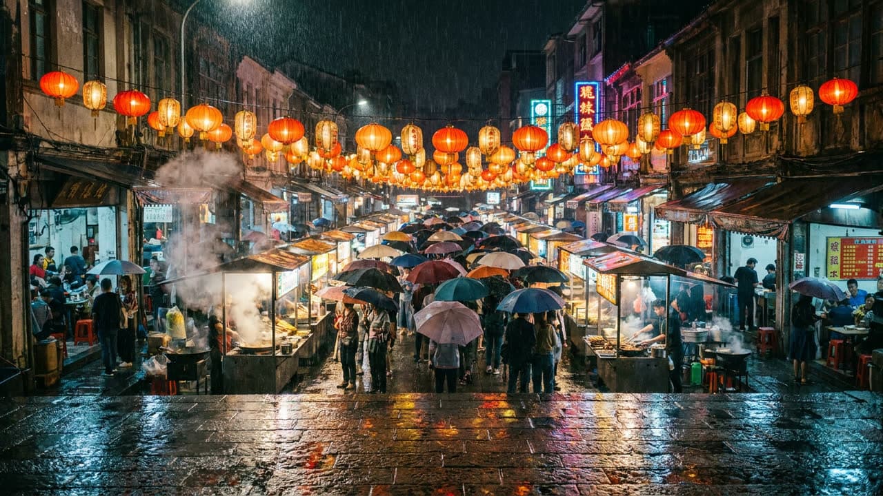 A busy scene at night, made with Nano Banana
