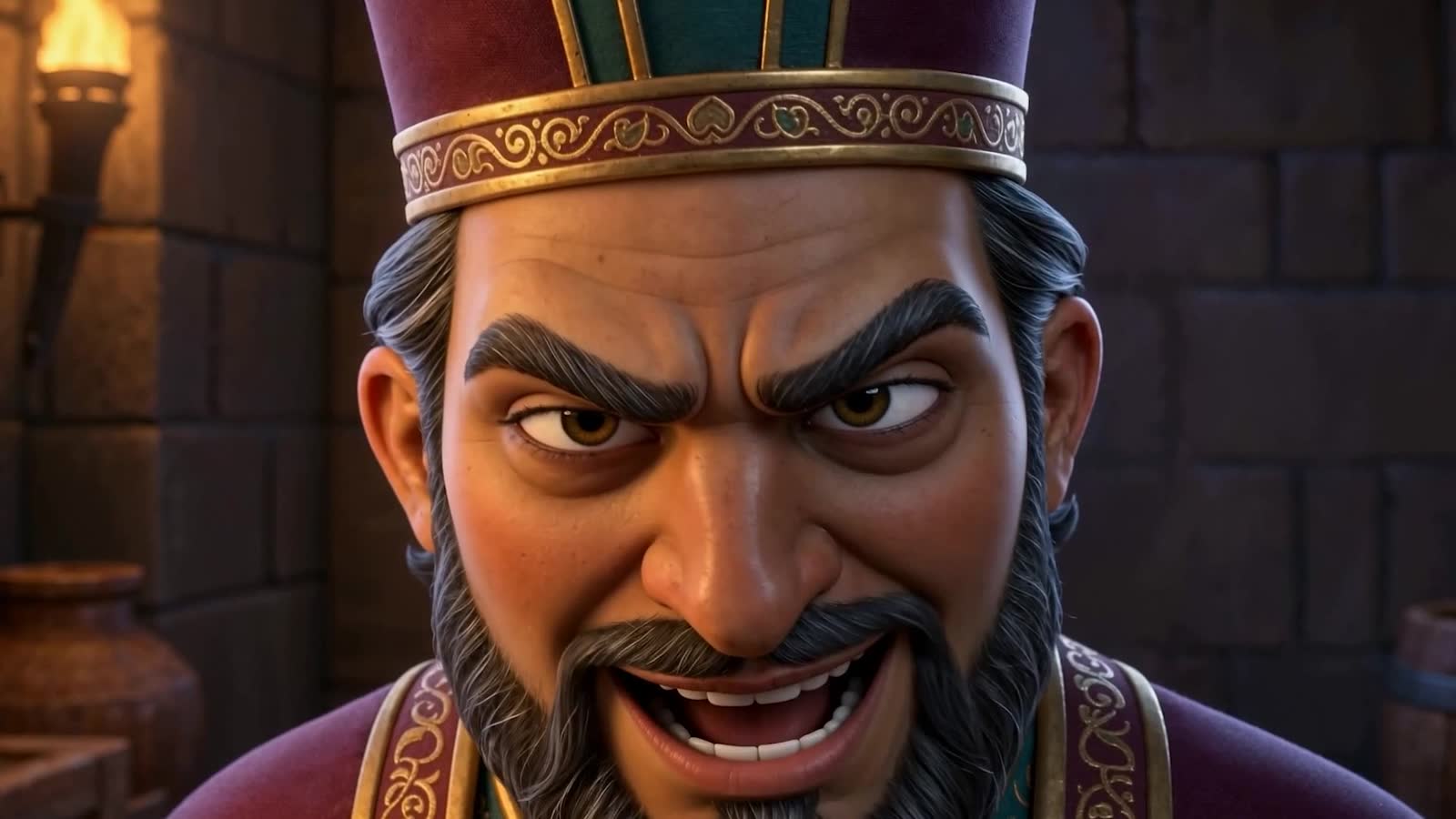 A jealous Babylonian leader grinning